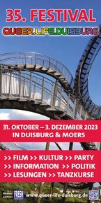 Seite 1 vom Programmheft Queer.Life.Duisburg 2023